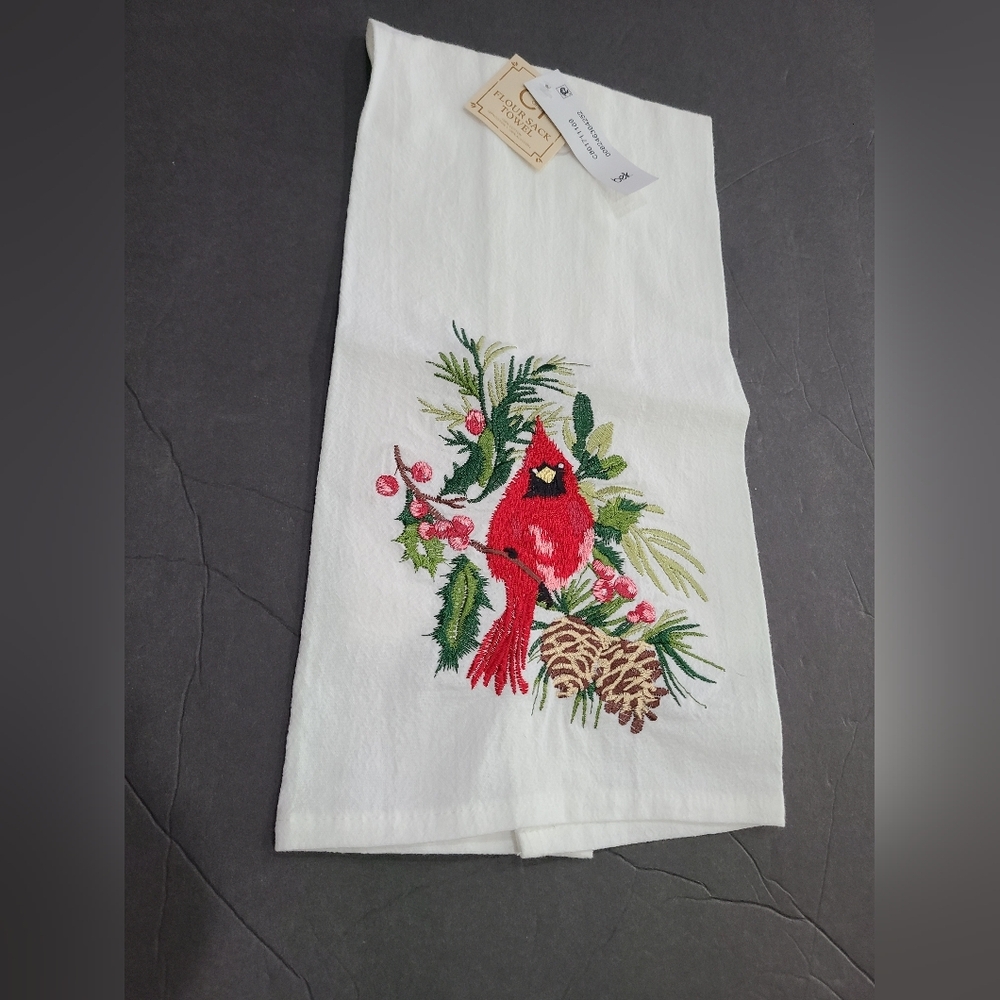 Cardinal Embroidered Kitchen Towel